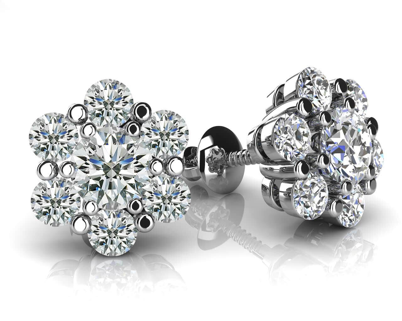 Diamond Stud Earrings: Flower Shaped Diamond Cluster Earrings